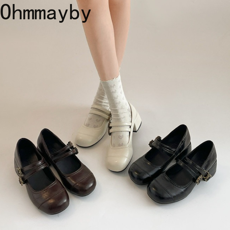 Vintage Fashion Online - รองเท้าส้นหนาสไตล์วินเทจแบบแมรี่เจนสำหรับผู้หญิง แฟชั่นสายรัดหัวเข็มขัดโลหะ รองเท้าส้นสูงสำหรับผู้หญิง สวมใส่กลางแจ้ง ดูสง่างาม รุ่นใหม่