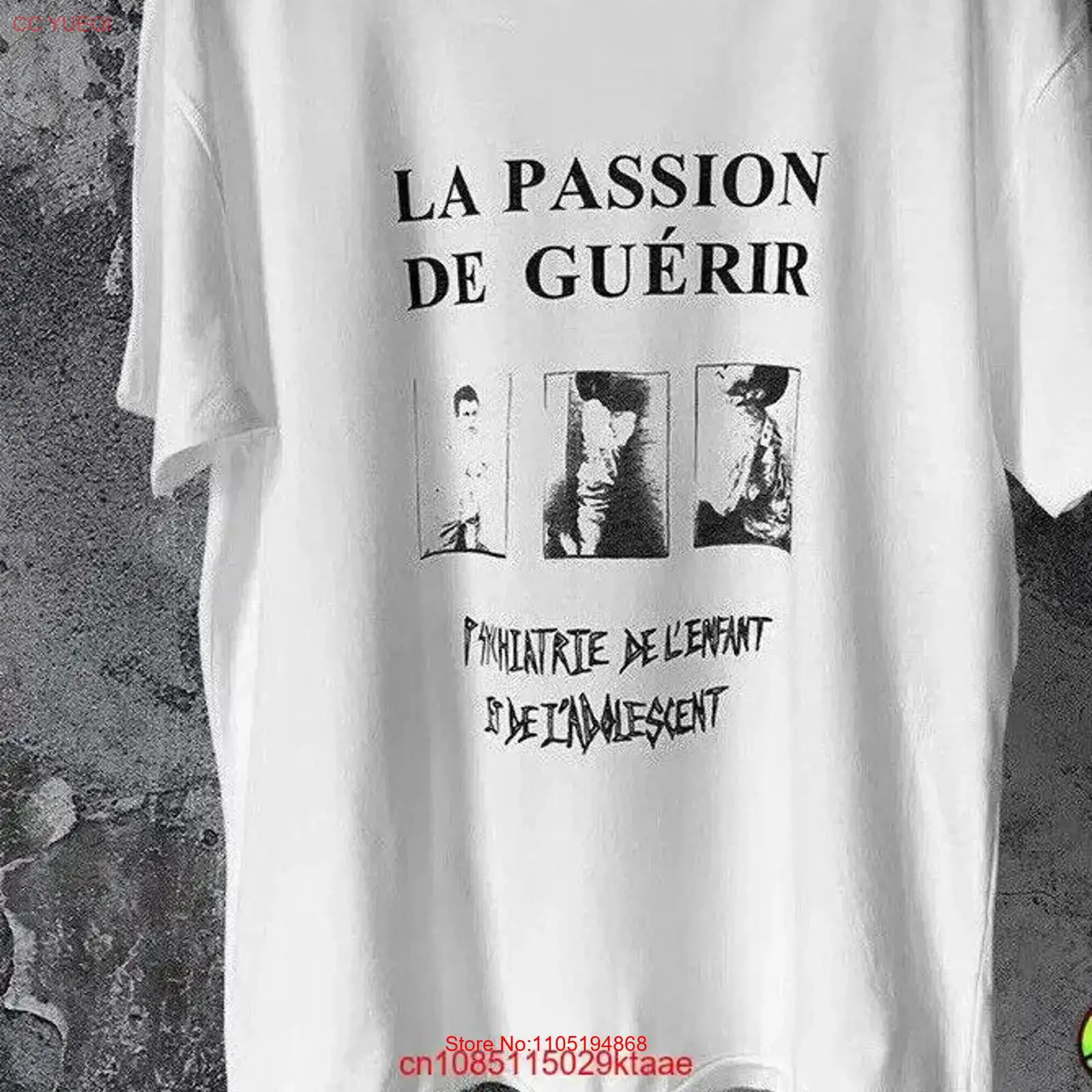 Vintage Fashion La - เสื้อยืดโอเวอร์ไซส์สีขาวสไตล์วินเทจล้างสี รุ่น Enfant Riches Deprimes 2024