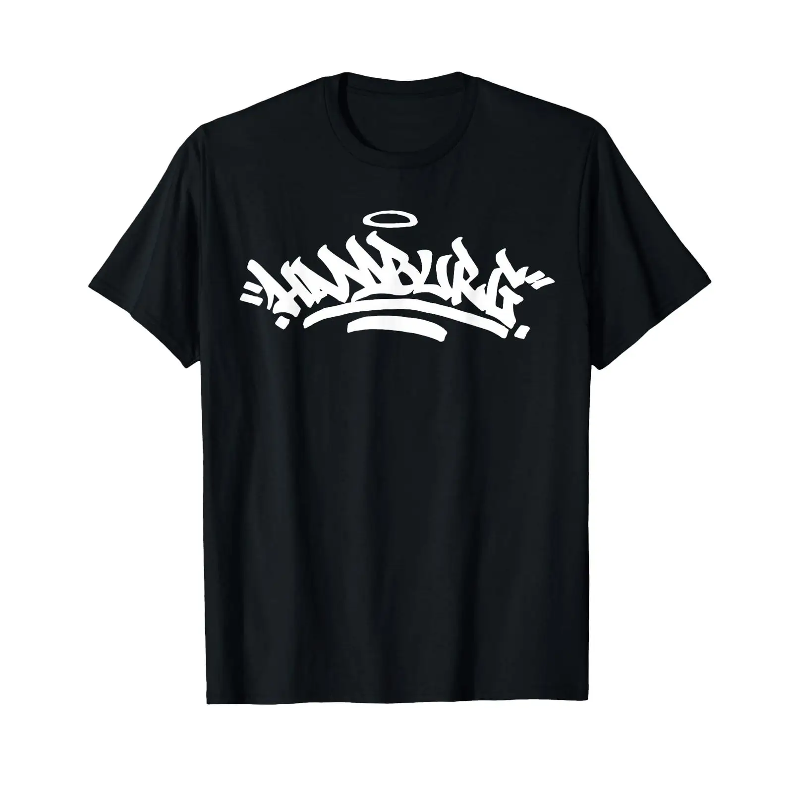 Vintage Fashion Hamburg - เสื้อยืดฮิปฮอปสไตล์เยอรมัน ลายกราฟฟิตีสตรีทอาร์ตเมืองฮัมบูร์ก ดีไซน์แฮนด์เมด สีดำ วินเทจ ฟอก