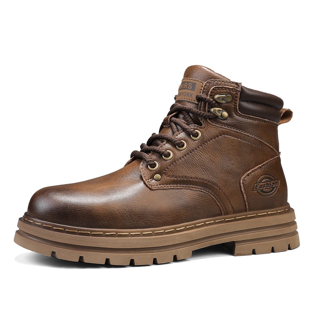 Vintage Outdoor Fashion - รองเท้าบูททำงานหุ้มข้อสไตล์วินเทจสำหรับผู้ชาย หนังวัวแท้ แบบผูกเชือก พื้นหนา กันลื่น รองเท้าบูทคอมแบทสำหรับกิจกรรมกลางแจ้ง